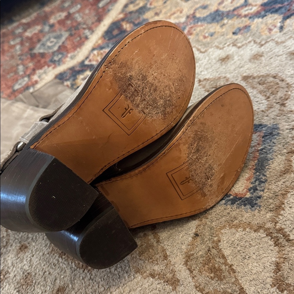 FRYE Taupe Leather Mid-Calf Western Boots - Picture 4 of 4